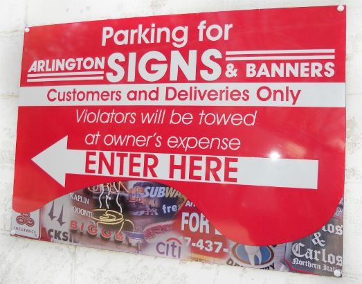 Arlington Signs and Banners.  We created this Aluminum sign to go along with our storefront full color digital images and still be informative for our customers.